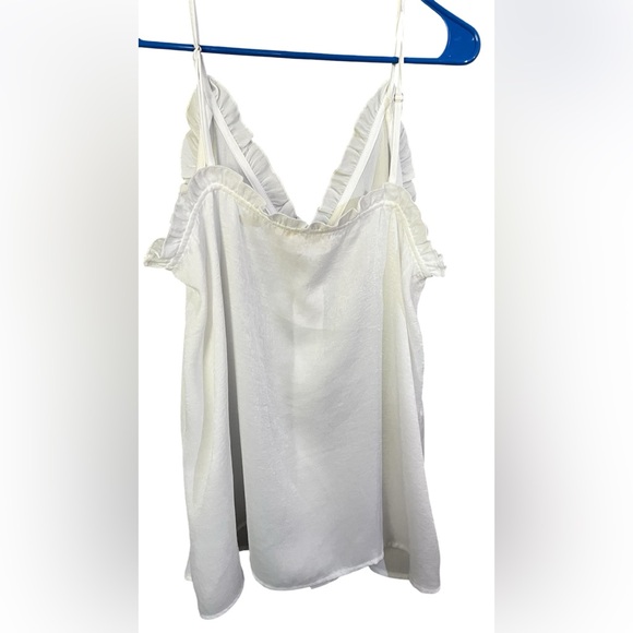 Elegant White Ruffle Trim Women's Top - Picture 2 of 8